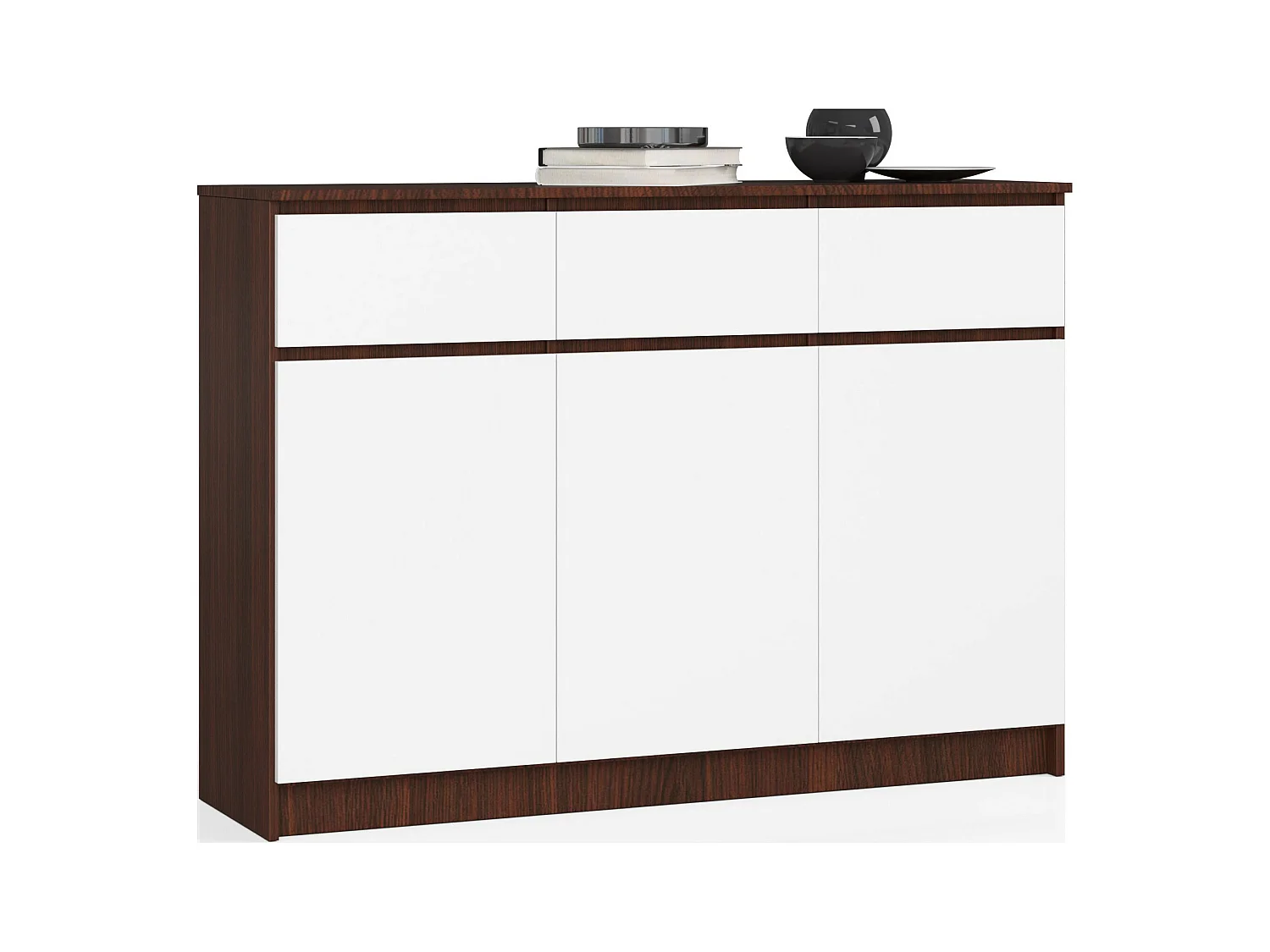 Komoda AKORD K140 Wenge 138 cm 3 drzwi 3 szuflady kolor Biały mat 6 półek 138x40x99 cm