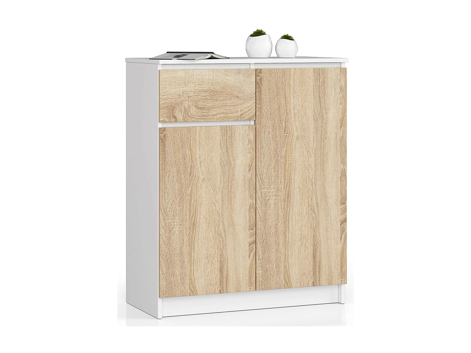 Moderne Staande Kommode 80cm - Wit/Dub Sonoma - Zelfmontage - 1 Lade, 2 Deuren