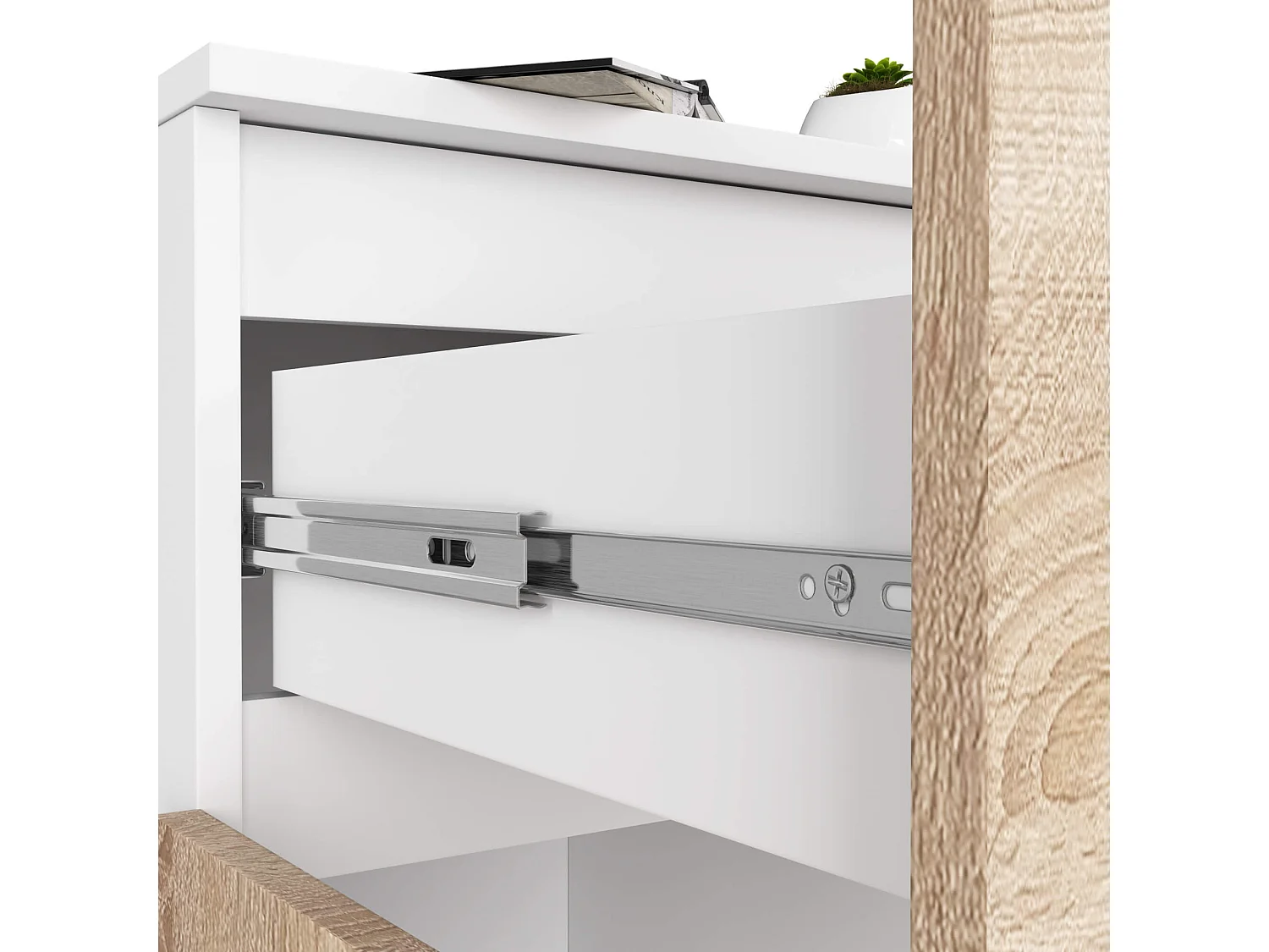 Ladekast K80 met 1 Lad en 2 Deuren / AKORD Furniture Factory / Wit – Sonoma Eik / 80 x 99 x 40 cm