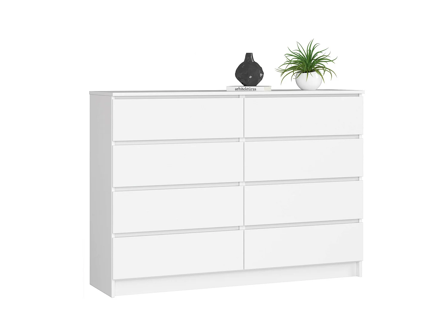 Commode AKORD K140 Blanche 138 cm 8 tiroirs façade Blanche 138x40x99 cm