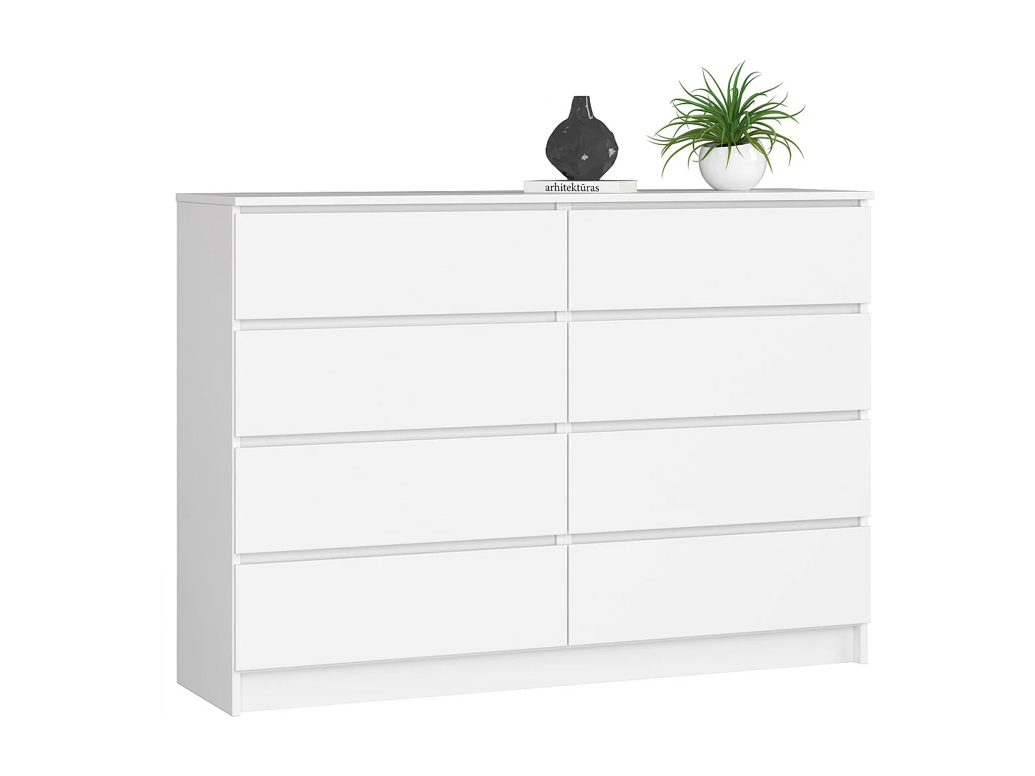 Commode AKORD K140 Blanche 138 cm 8 tiroirs façade Blanche 138x40x99 cm