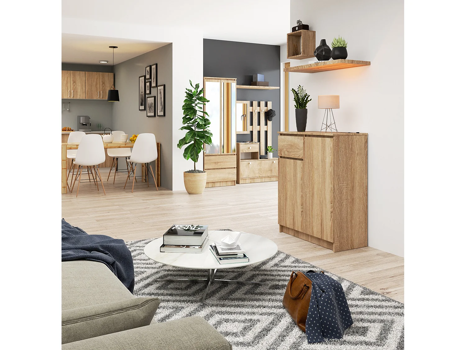 Kommode AKORD K80 Sonoma-Eiche 80 cm 2 Türen Schublade 4 Ebenen B80 x H99 x T40 cm