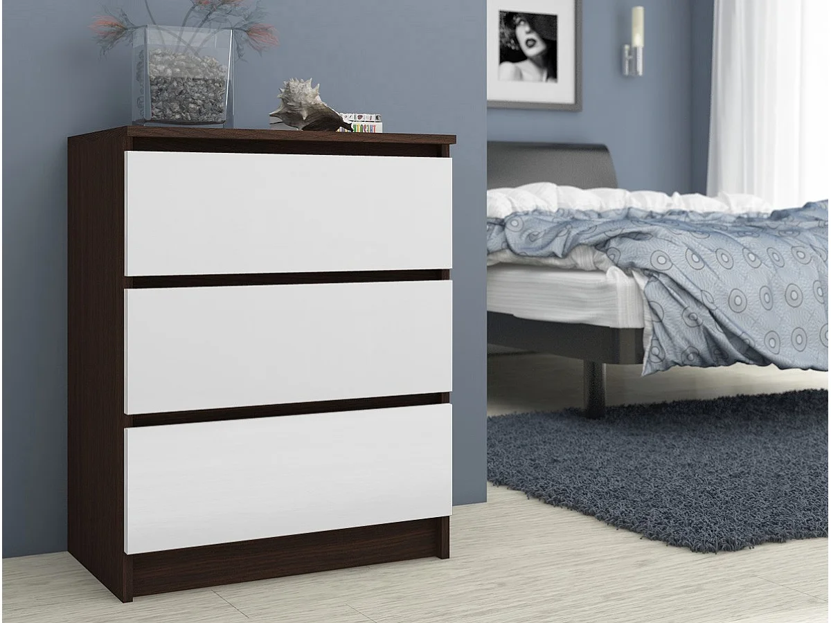 Ladekast K60 met 3 Lades / AKORD Furniture Factory / Venge - Wit / 60 x 77 x 40 cm