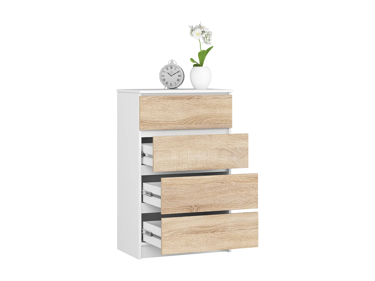 Commode AKORD K60 Blanche 60 cm 4 tiroirs façade Chêne Sonoma 60x40x99 cm