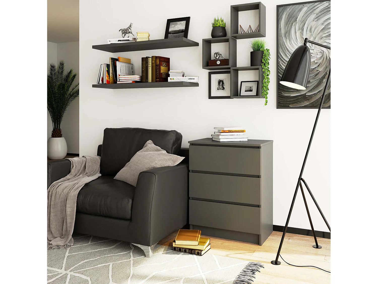 Kommode AKORD K60 Graphitgrau 60 cm 3 Schubladen B60 x H77 x T40 cm