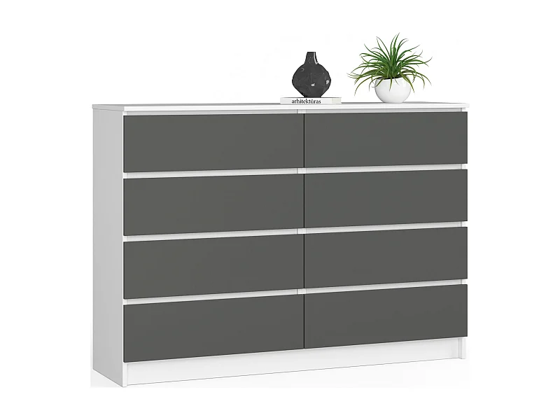 Kommode K140 met 8 Lades - Mat Wit en Grafiet Grijs - Zelfmontage - Modern Design - Hoogwaardige Laminaten Stijl - 138x99x40 cm