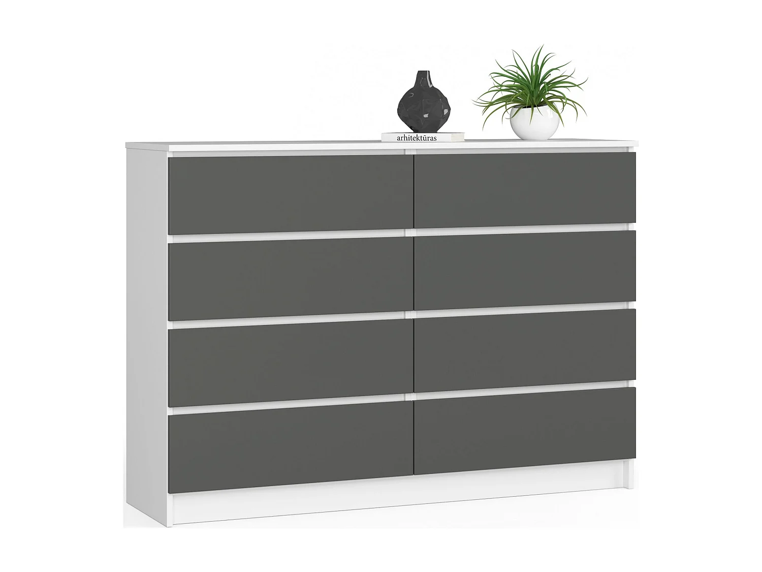 Cassettiera AKORD K140 Bianca 138 cm 8 cassetti inserto frontale Grigio Grafite 138x40x99 cm