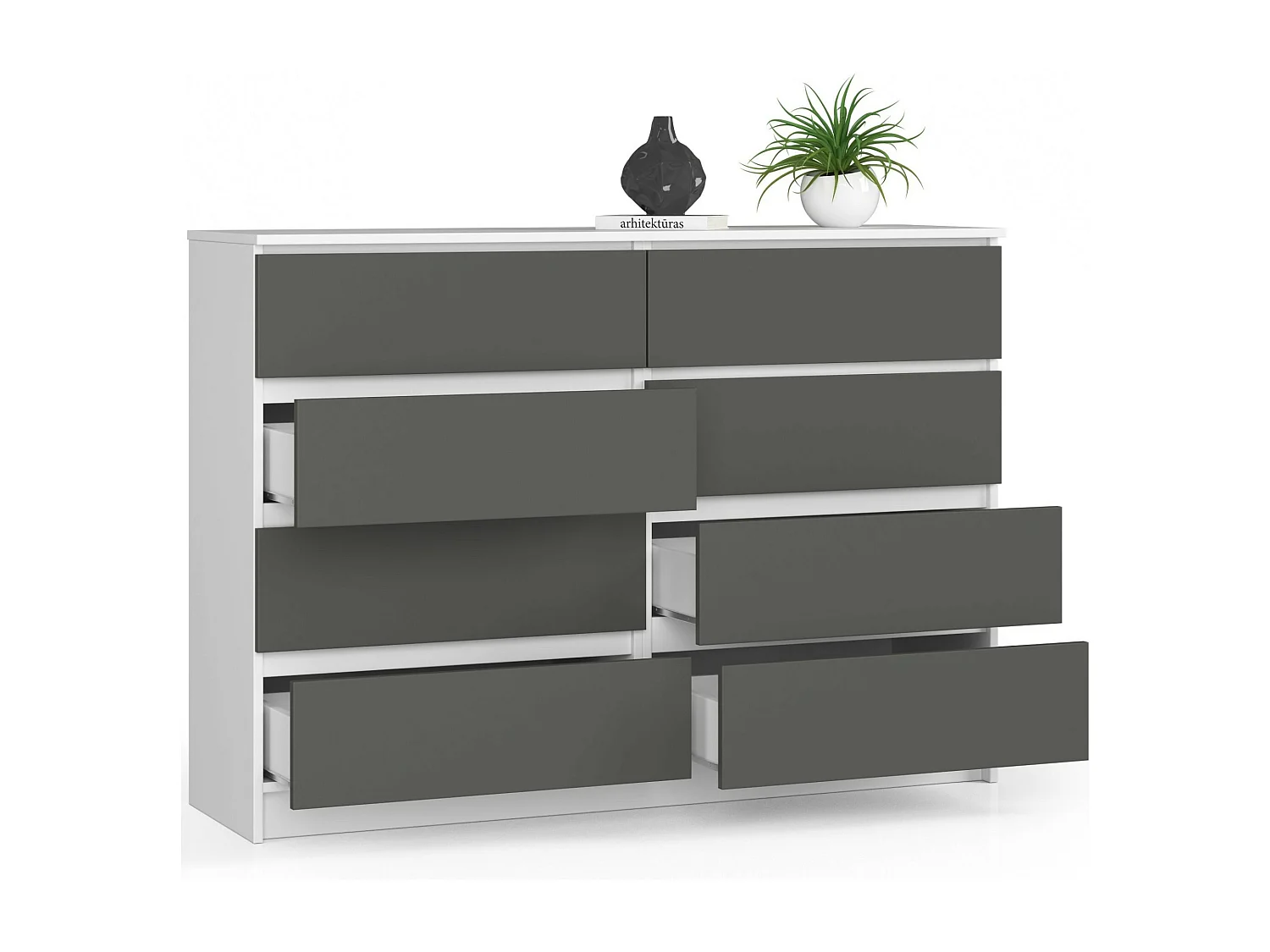 Cassettiera AKORD K140 Bianca 138 cm 8 cassetti inserto frontale Grigio Grafite 138x40x99 cm