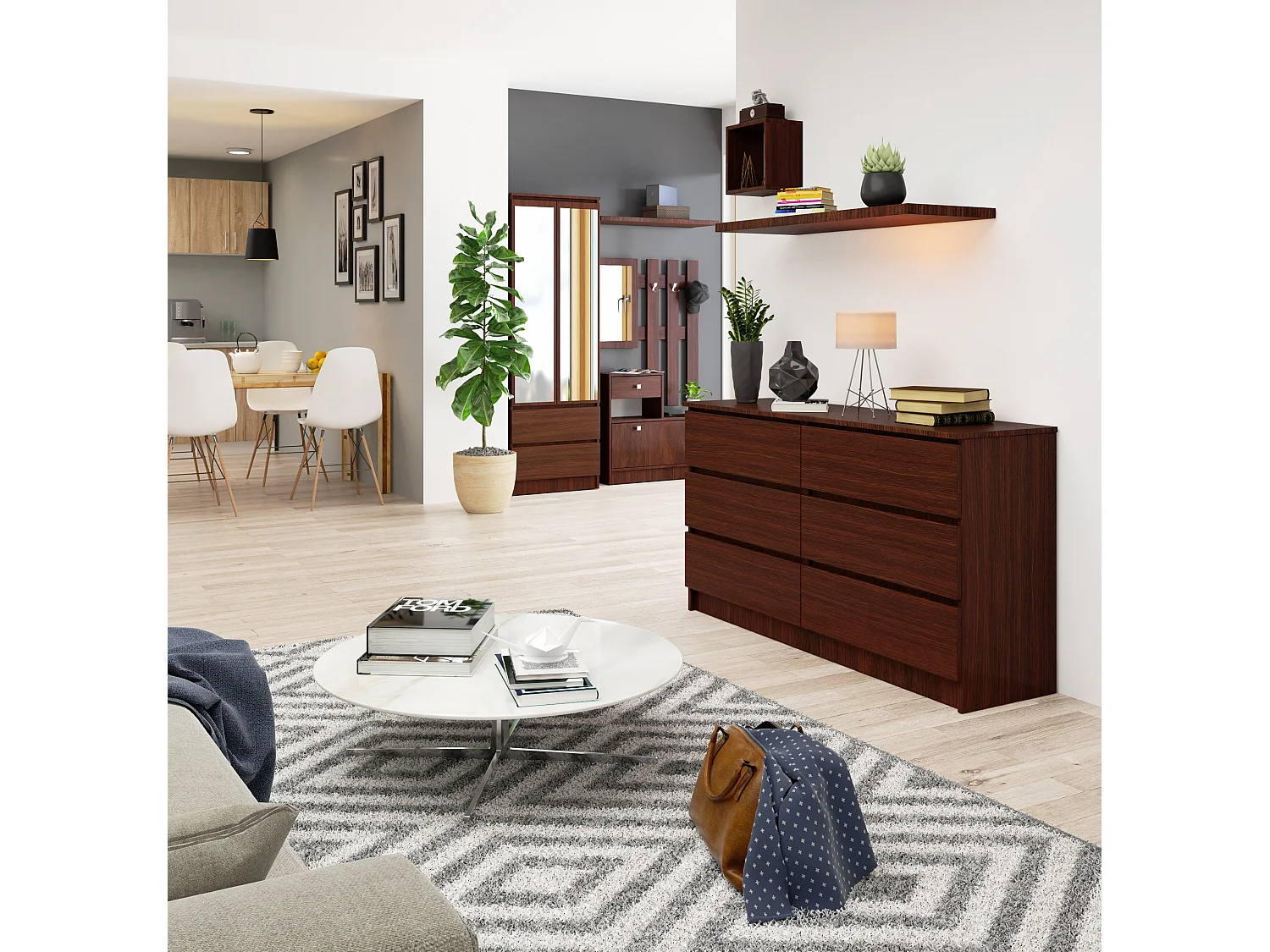 Commode AKORD K140 Wengé 138 cm 6 tiroirs façade Wengé 138x40x77 cm