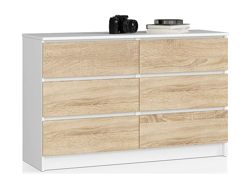 Kommode K120 Met 6 Lades in Wit en Eiken Sonoma Afgemaakt Met ABS-randafwerking