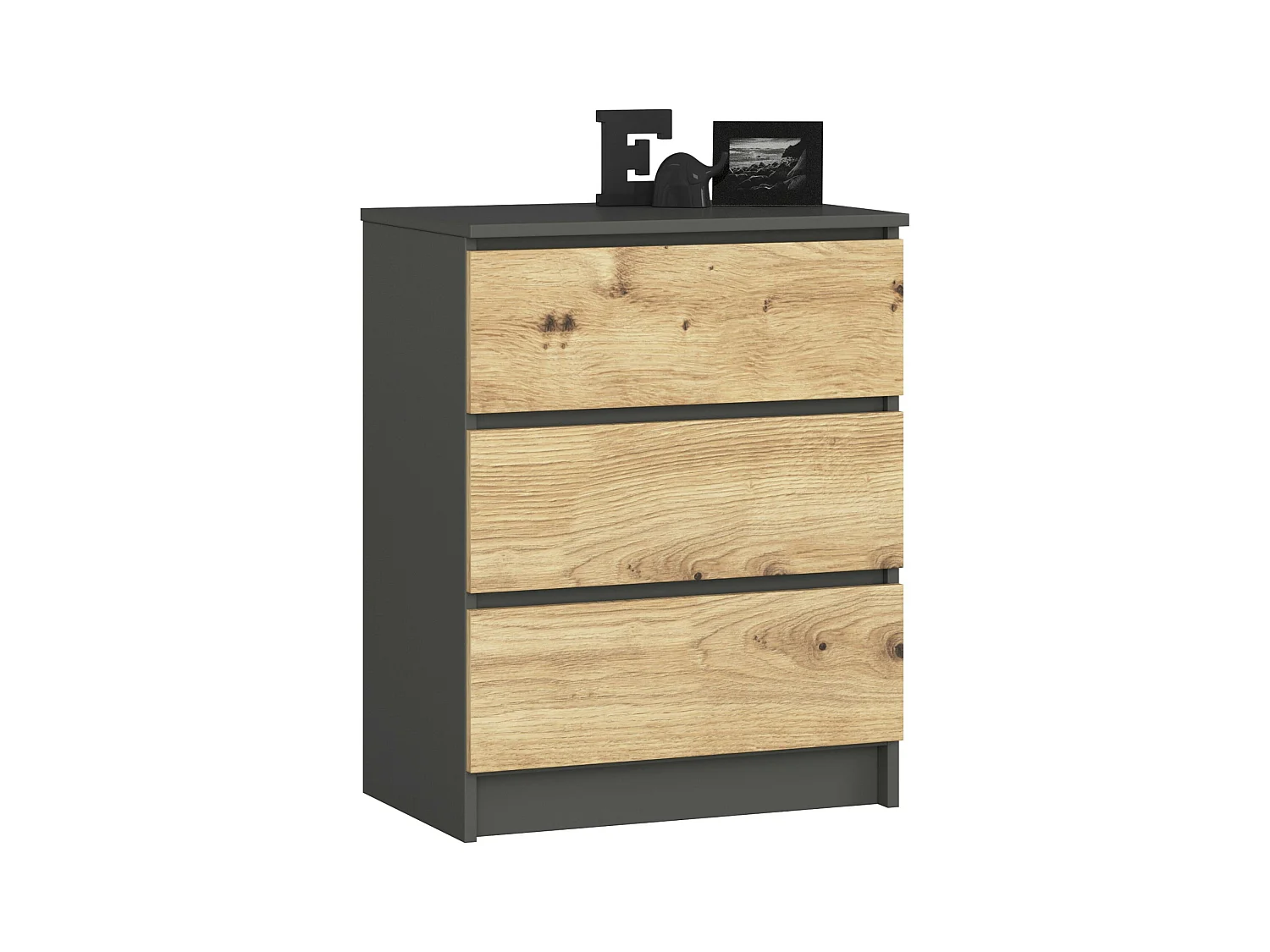 Commode AKORD K60 Gris Graphite 60 cm 3 tiroirs façade Chêne Artisan 60x40x77 cm