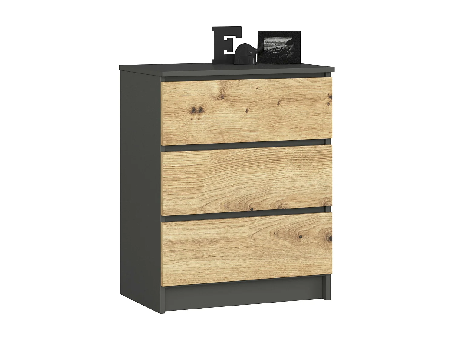 Ladekast K60 met 3 Lades / AKORD Furniture Factory / Grafietgrijs - Artisan Eik / 60 x 77 x 40 cm