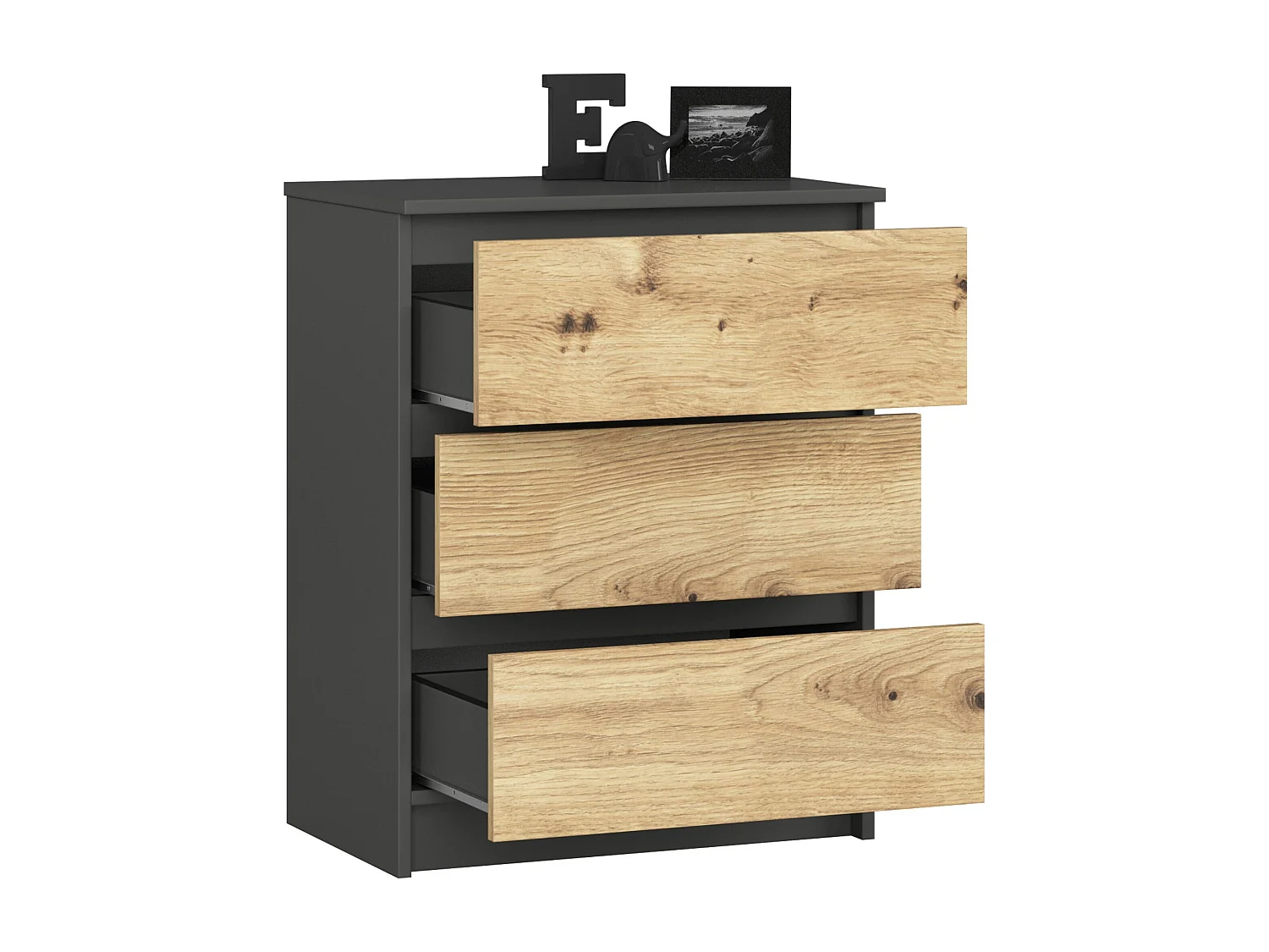 Commode AKORD K60 Gris Graphite 60 cm 3 tiroirs façade Chêne Artisan 60x40x77 cm