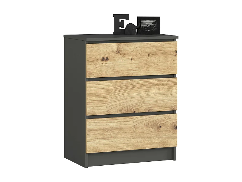 Ladekast K60 met 3 Lades / AKORD Furniture Factory / Grafietgrijs - Artisan Eik / 60 x 77 x 40 cm