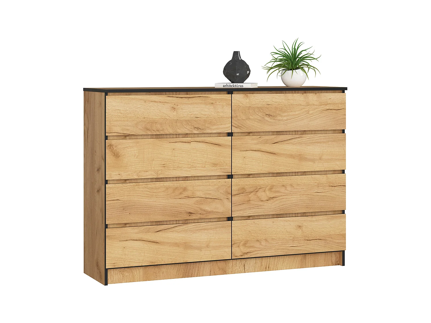 Commode AKORD K140 Chêne Craft 138 cm 8 tiroirs façade Chêne Craft 138x40x99 cm