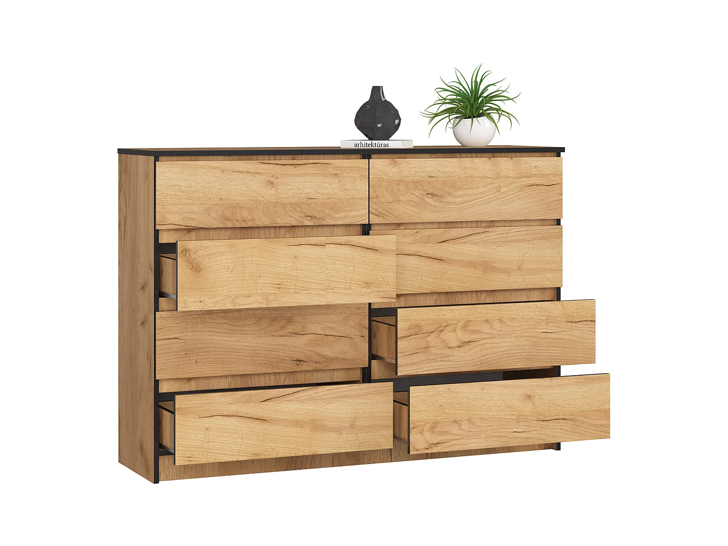Commode AKORD K140 Chêne Craft 138 cm 8 tiroirs façade Chêne Craft 138x40x99 cm