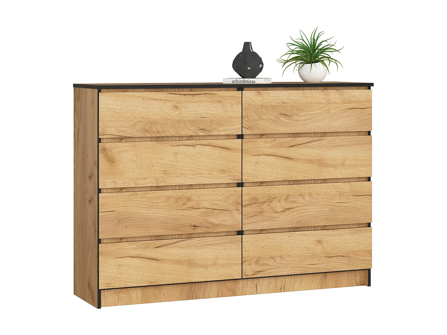 Commode AKORD K140 Chêne Craft 138 cm 8 tiroirs façade Chêne Craft 138x40x99 cm