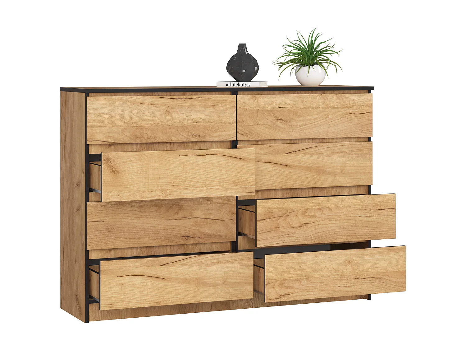 Commode AKORD K140 Chêne Craft 138 cm 8 tiroirs façade Chêne Craft 138x40x99 cm