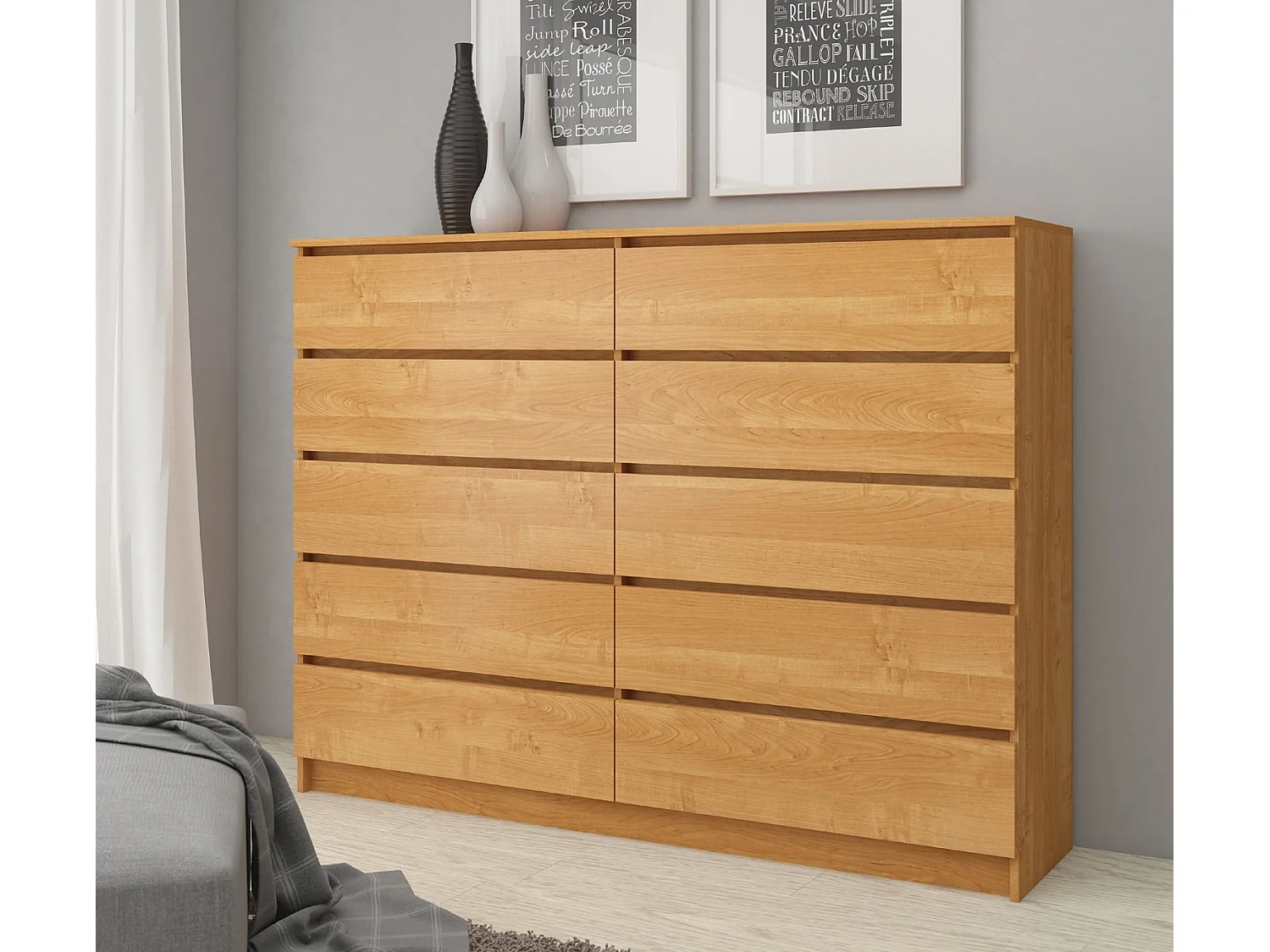 Kommode AKORD K160 Erle 160 cm 10 Schubladen B160 x H121 x T40 cm