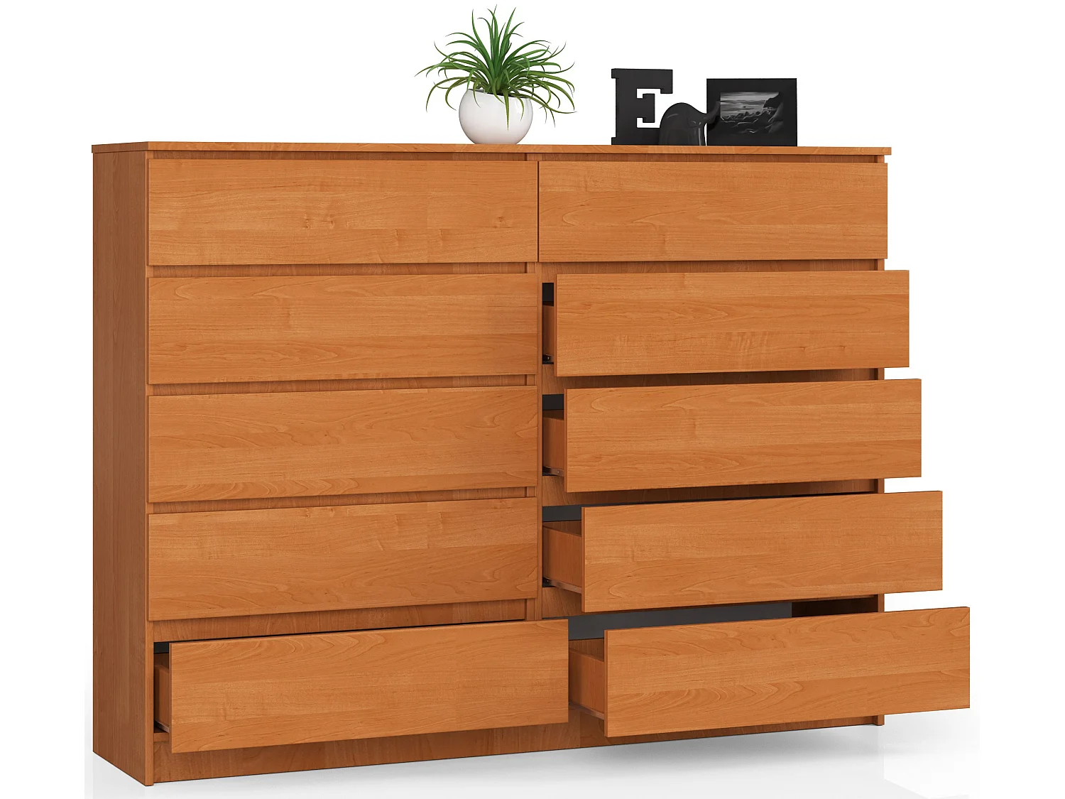 Grande Commode pour le salon AKORD K160 Aulne 160 cm 10 tiroirs façade Aulne 160x40x121 cm