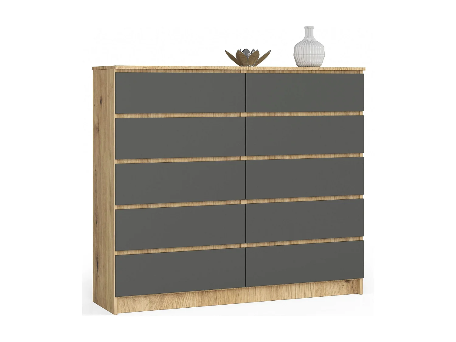 Cassettiera AKORD K140 Quercia Artisan 138 cm 10 cassetti inserto frontale Grigio Grafite 138x40x121 cm