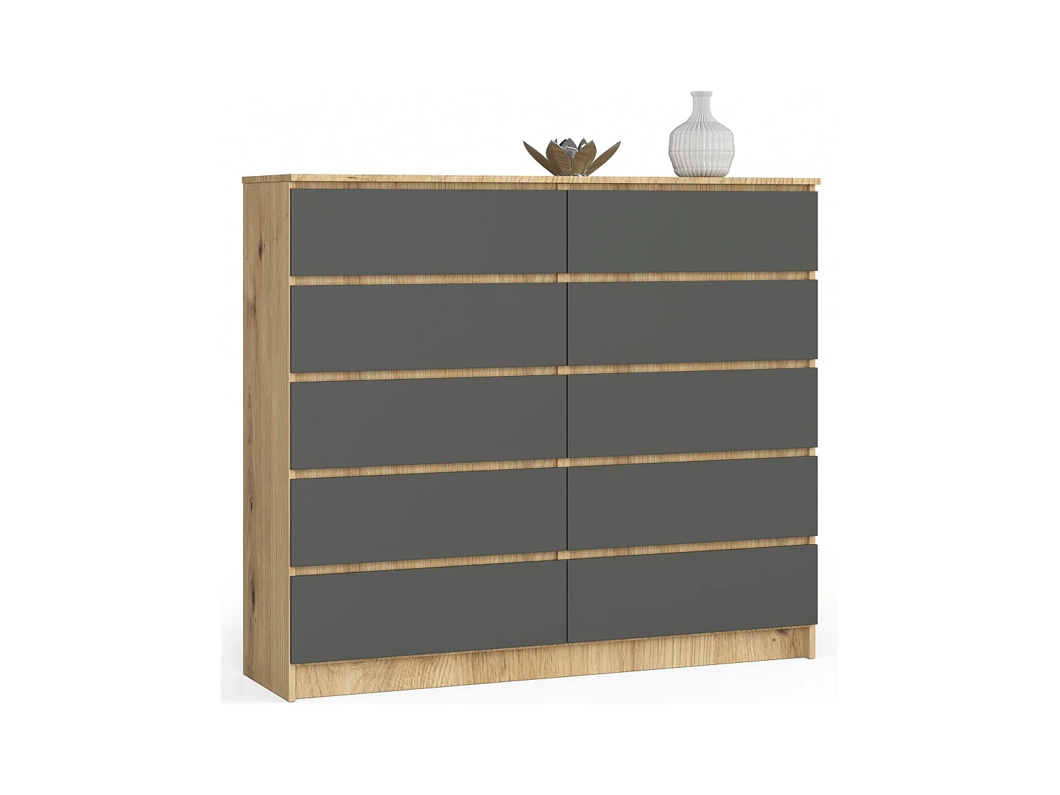 Commode AKORD K140 Chêne Artisan 138 cm 10 tiroirs façade Gris Graphite 138x40x121 cm