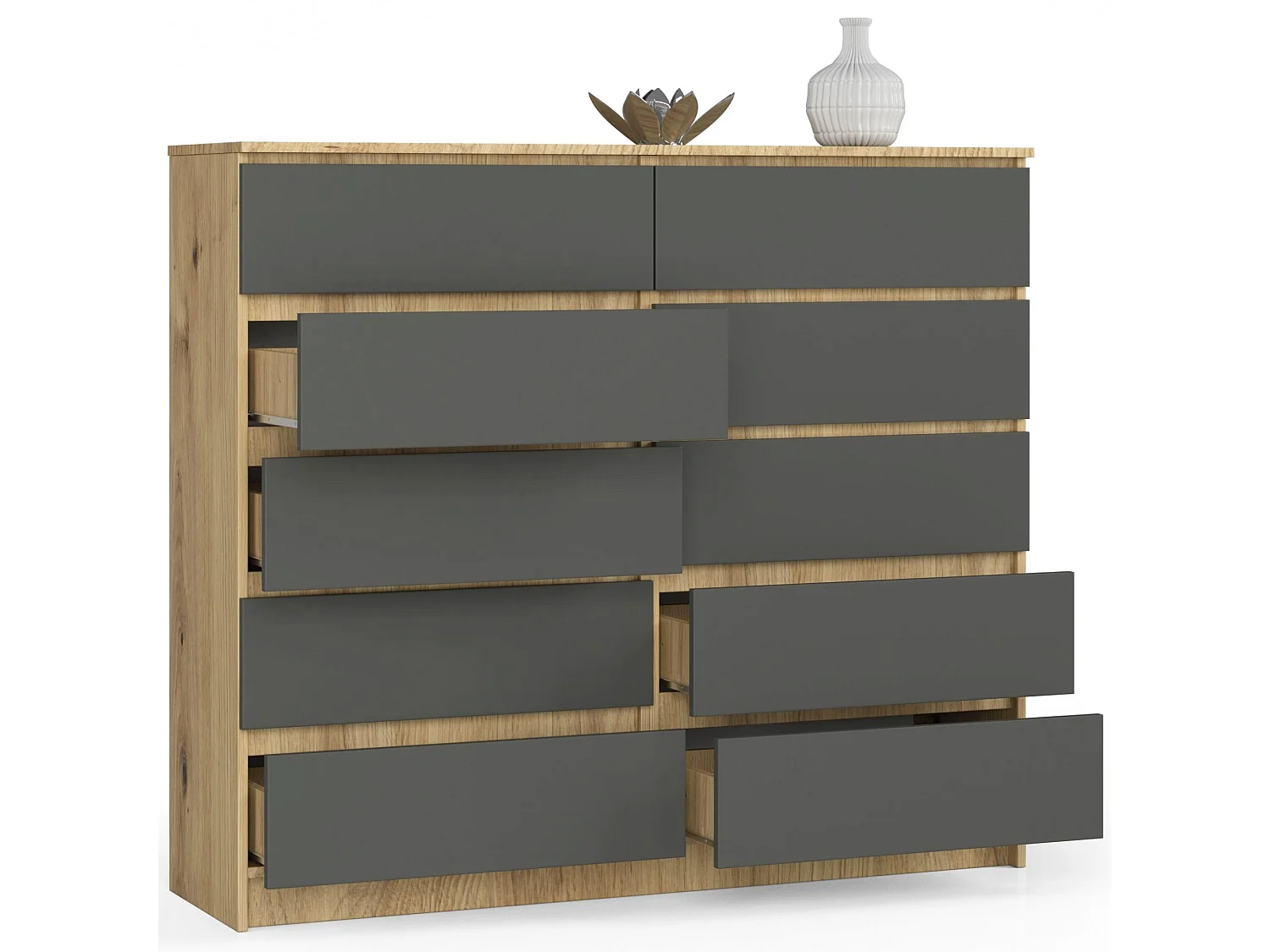 Ladekast K140 met 10 Lades / AKORD Furniture Factory / Artisan Eik - Grafietgrijs / 138 x 121 x 40 cm