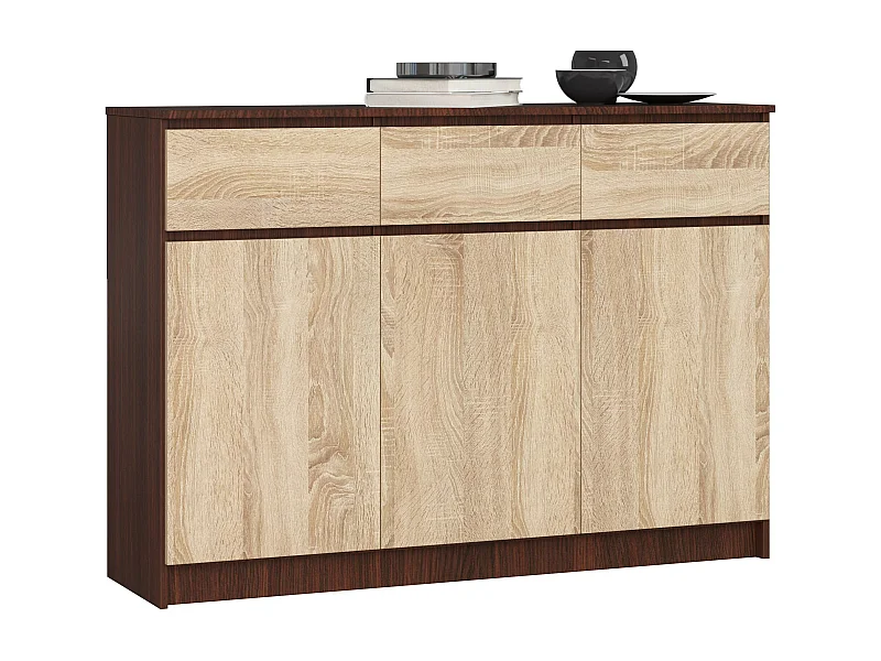 K180 Dressoir met 3 Deuren en 3 Laden - Wenge & Sonoma Eiken - Zelfmontage Laminaatmeubels