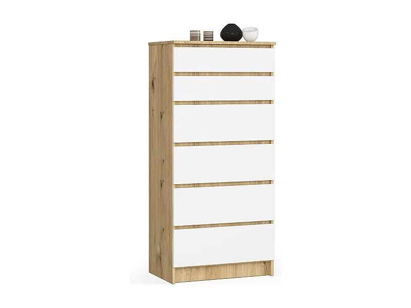 Cassettiera AKORD K60 Cassettiera Quercia Artisan 60 cm 6 cassetti inserto frontale Bianco 60x40x130 cm