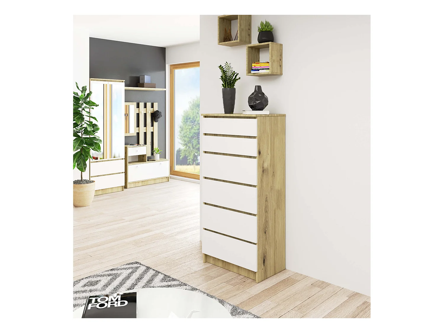 Kommode K60 6 Lades Artisan Eiken/Wit - Moderne Opbergoplossing