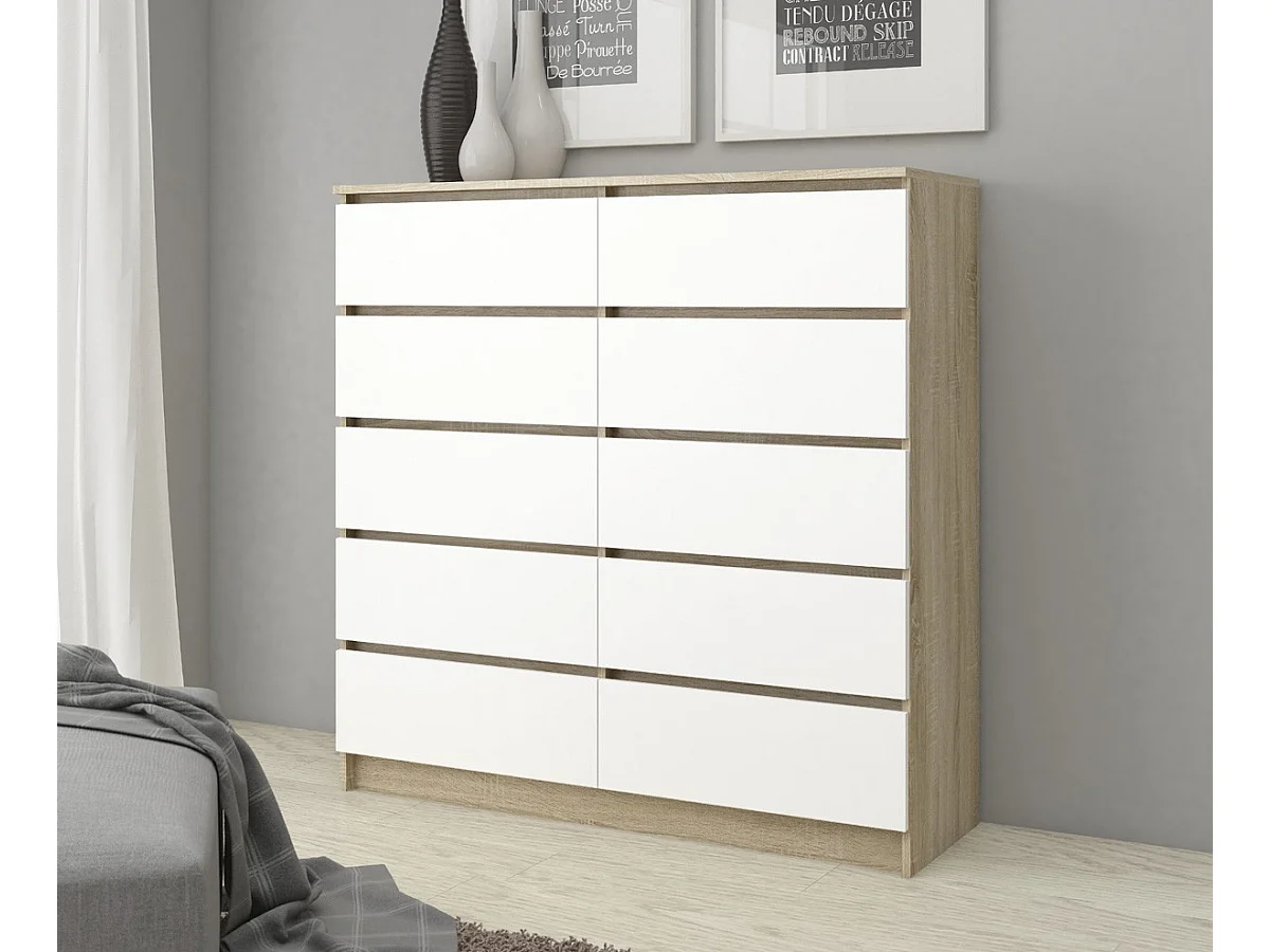 Kommode AKORD K140 Sonoma-Eiche 138 cm 10 Schubladen Front Weiß B138 x H121 x T40 cm