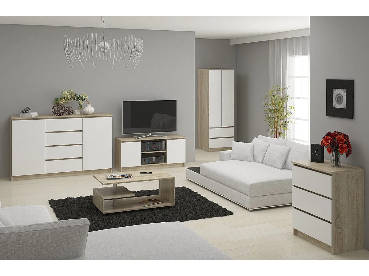 Kommode AKORD K140 Sonoma-Eiche 138 cm 10 Schubladen Front Weiß B138 x H121 x T40 cm