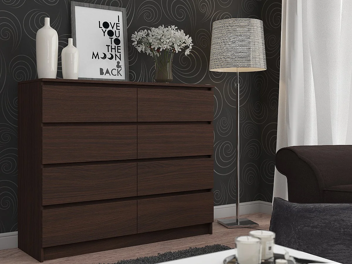 Commode AKORD K140 Wengé 138 cm 8 tiroirs façade Wengé 138x40x99 cm