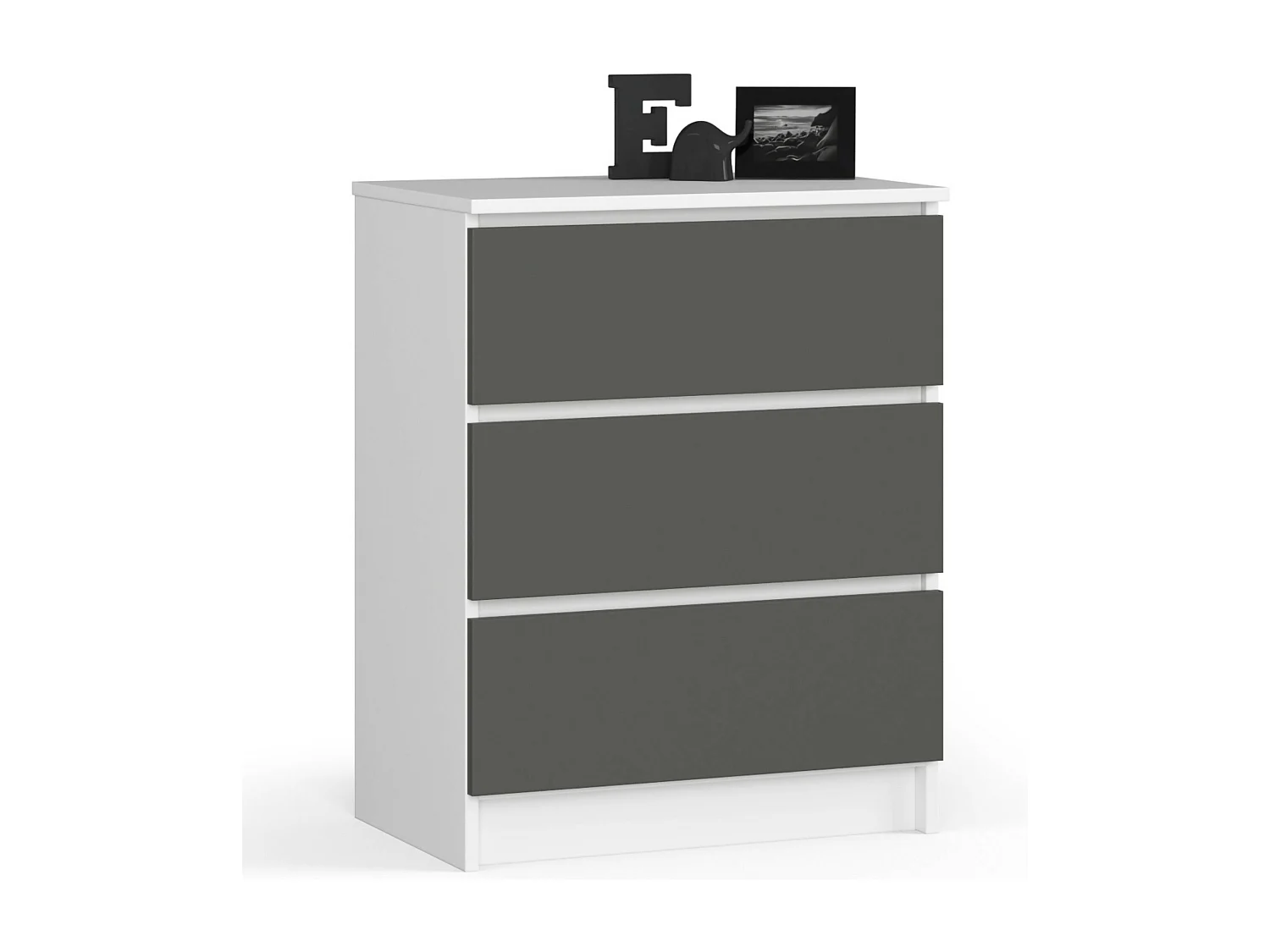 Kommode AKORD K60 Weiß 60 cm 3 Schubladen Front Graphitgrau B60 x H77 x T40 cm