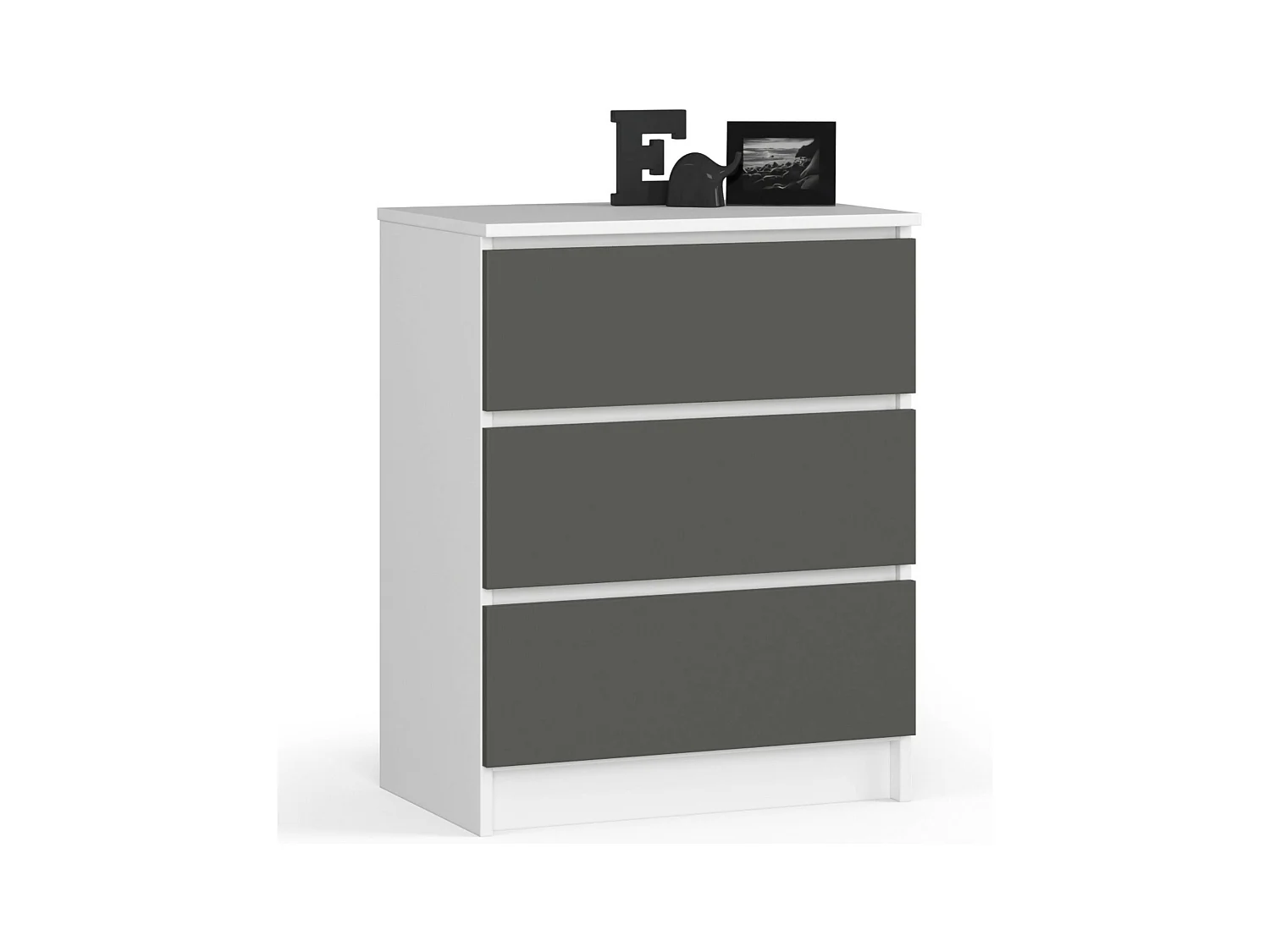 Commode AKORD K60 Blanche 60 cm 3 tiroirs façade Gris Graphite 60x40x77 cm