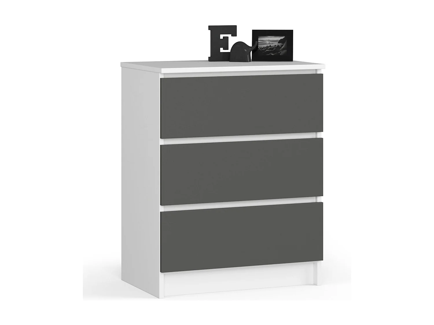 Commode AKORD K60 Blanche 60 cm 3 tiroirs façade Gris Graphite 60x40x77 cm