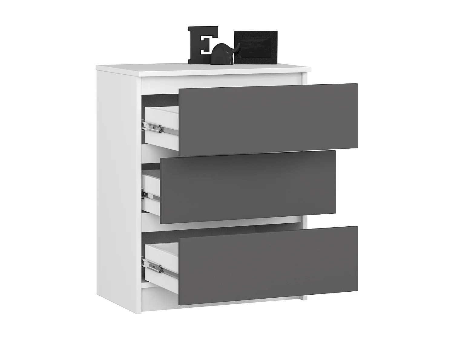 Commode AKORD K60 Blanche 60 cm 3 tiroirs façade Gris Graphite 60x40x77 cm