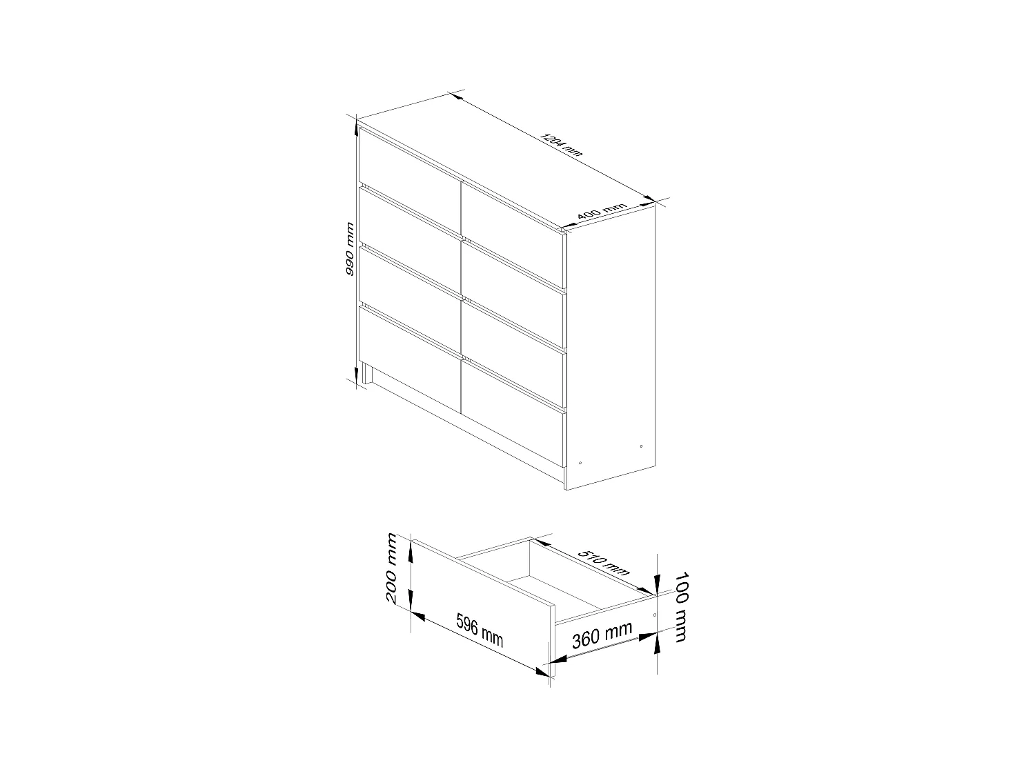 Kommode AKORD K120 Weiß 120 cm 8 Schubladen B120 x H99 x T40 cm
