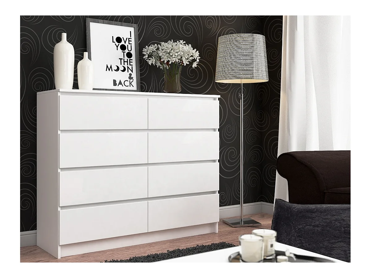 Binnendeur Dressoir 120 cm met 8 Lades Mat Wit - Staand Meubel, ABS Randafwerking, Zelfmontage