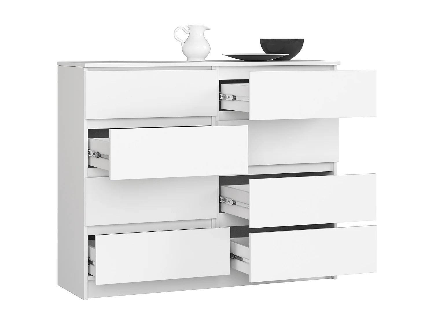 Commode AKORD K120 Blanche 120 cm 8 tiroirs façade Blanche 120x40x99 cm