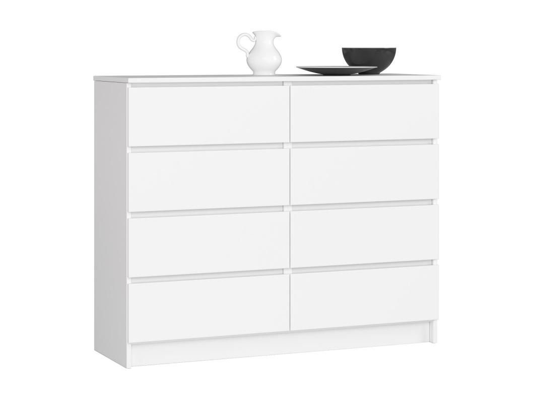 Cómoda AKORD K120 Blanco 120 cm 8 cajones frente en color Blanco 120x40x99 cm