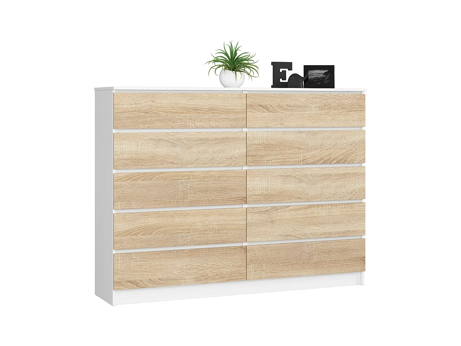 Cassettiera AKORD K160 Bianca 160 cm 10 cassetti inserto frontale Sonoma Quercia 160x40x121 cm
