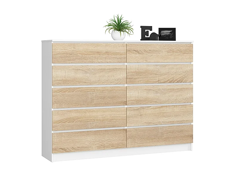 Ladekast K160 met 10 Lades / AKORD Furniture Factory / Wit – Sonoma Eik / 160 x 121 x 40 cm