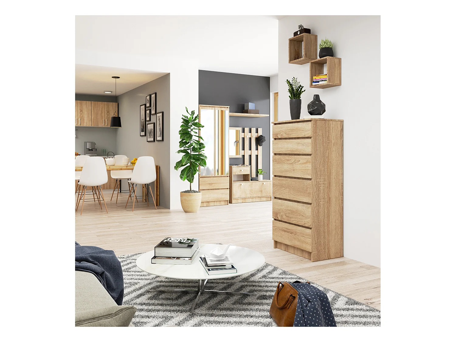 Commode AKORD K60 Chêne Sonoma 60 cm 6 tiroirs façade Chêne Sonoma 60x40x130 cm