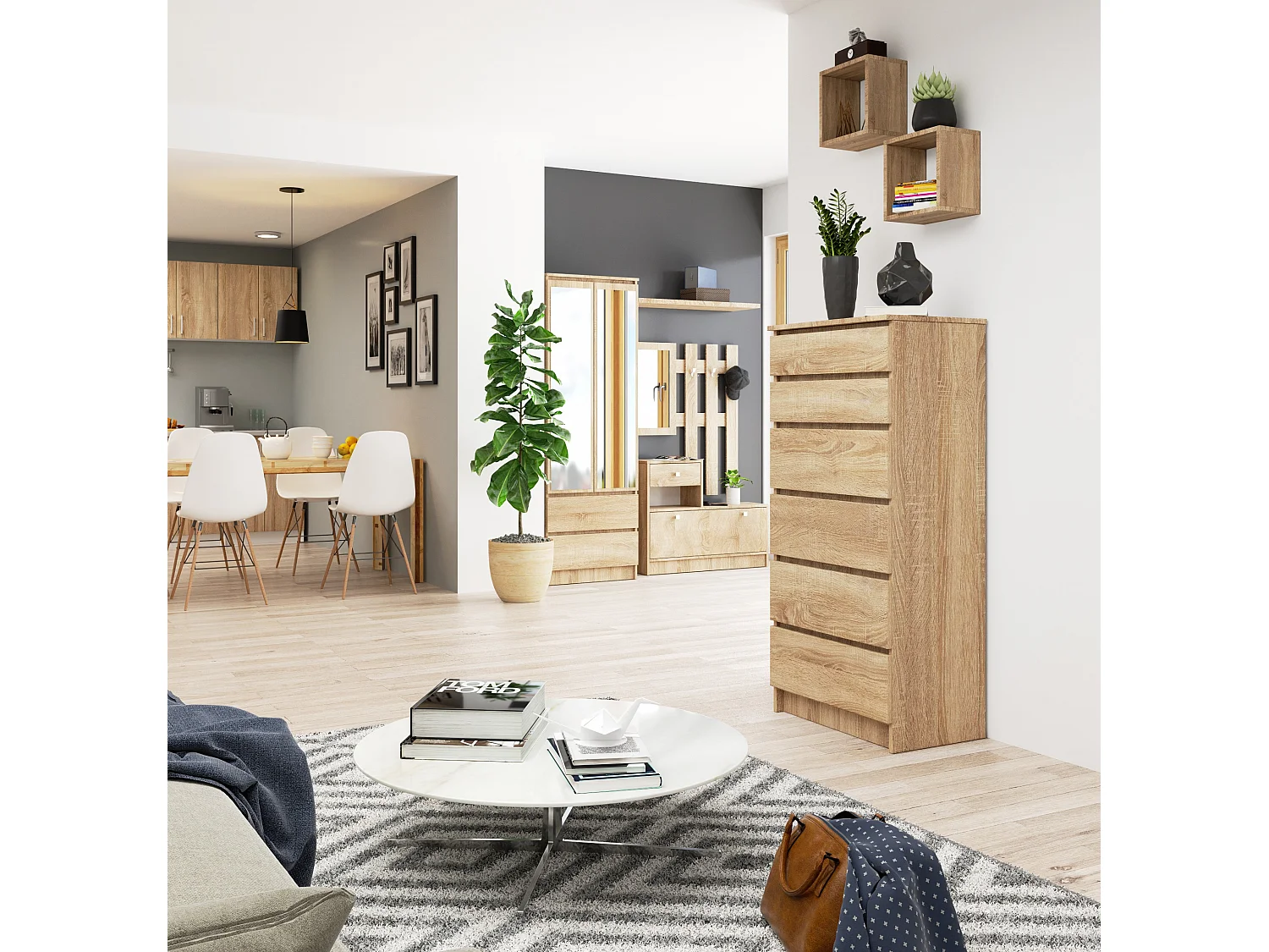 Commode AKORD K60 Chêne Sonoma 60 cm 6 tiroirs façade Chêne Sonoma 60x40x130 cm