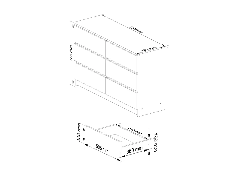 Kommode AKORD K120 Weiß 120 cm 6 Schubladen B120 x H77 x T40 cm
