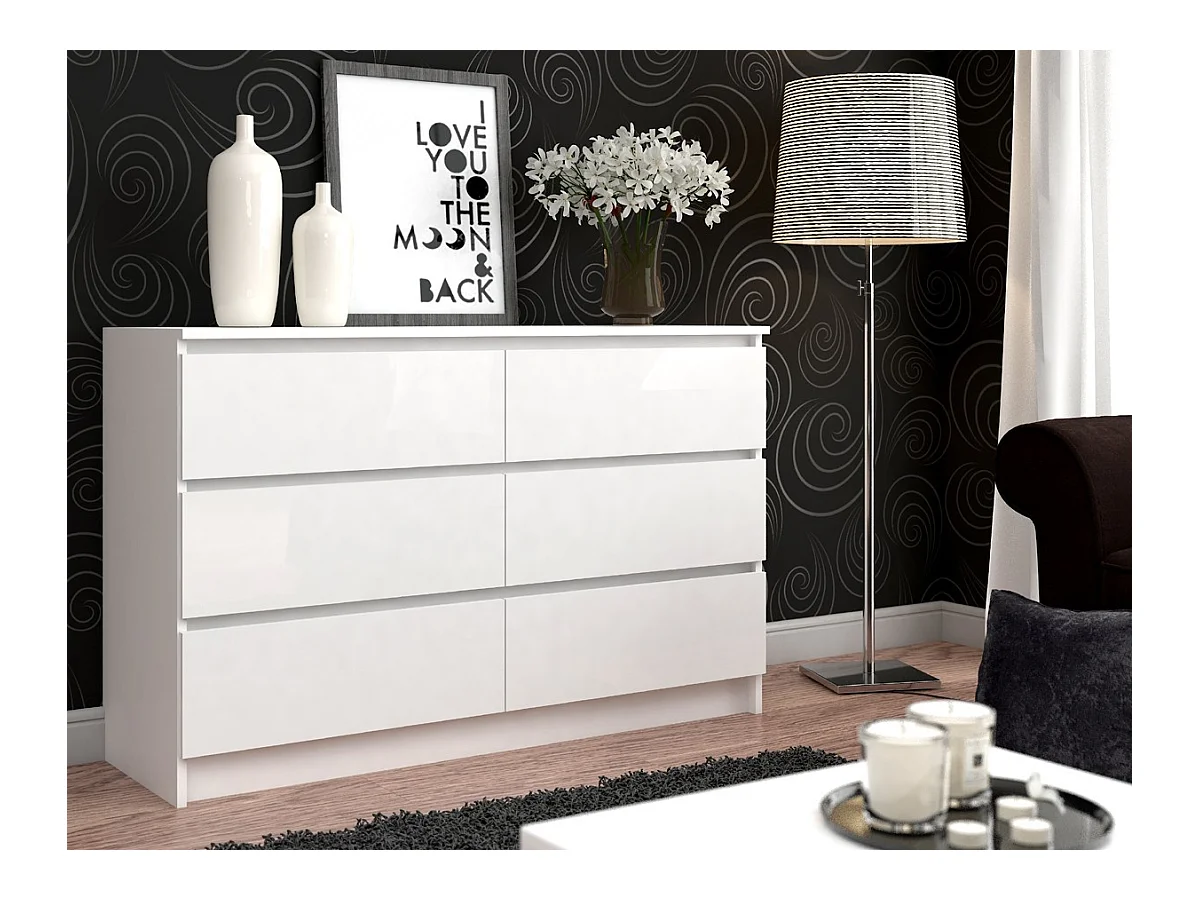 Kommode AKORD K120 Weiß 120 cm 6 Schubladen B120 x H77 x T40 cm