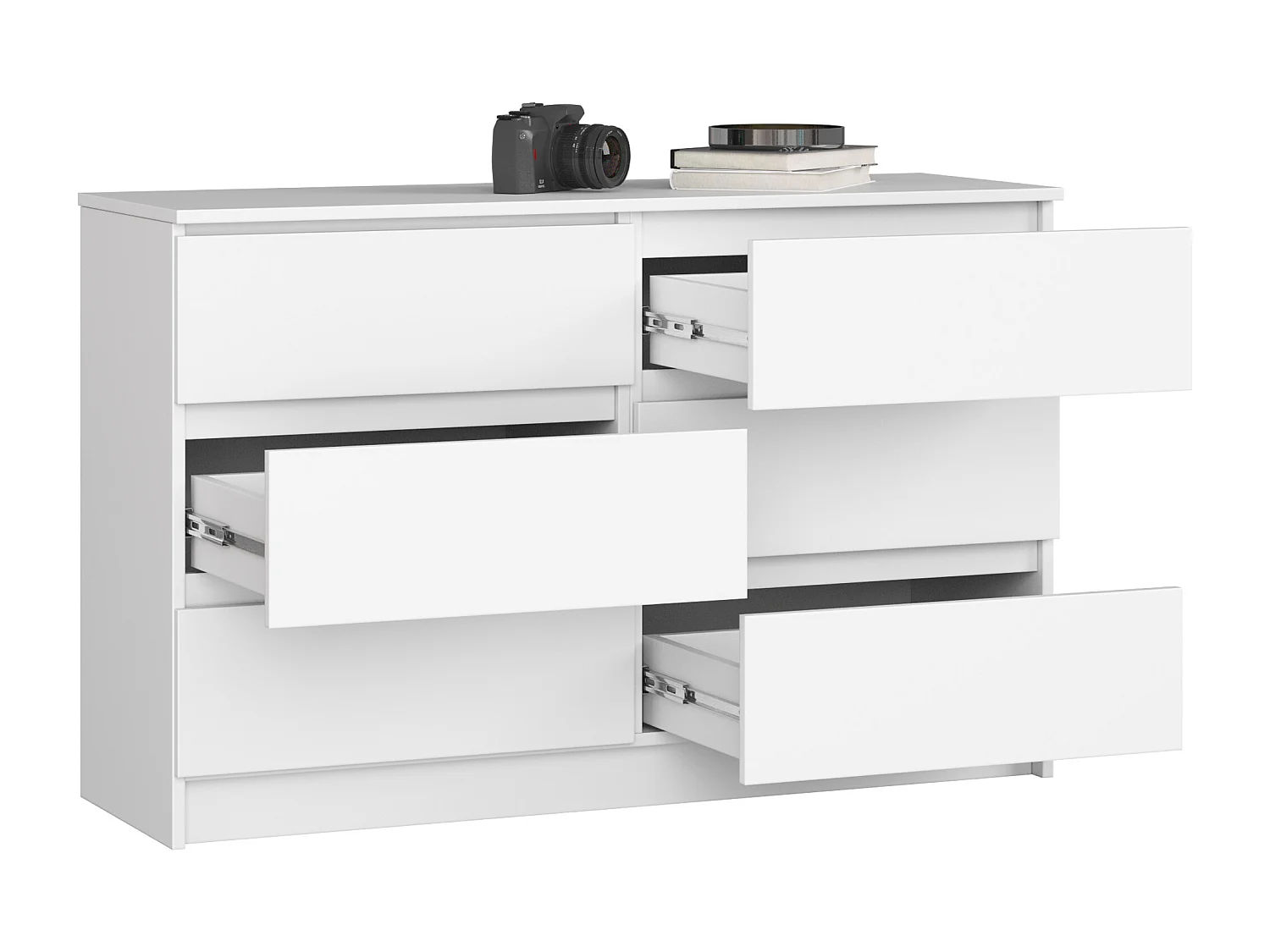 Kommode AKORD K120 Weiß 120 cm 6 Schubladen B120 x H77 x T40 cm