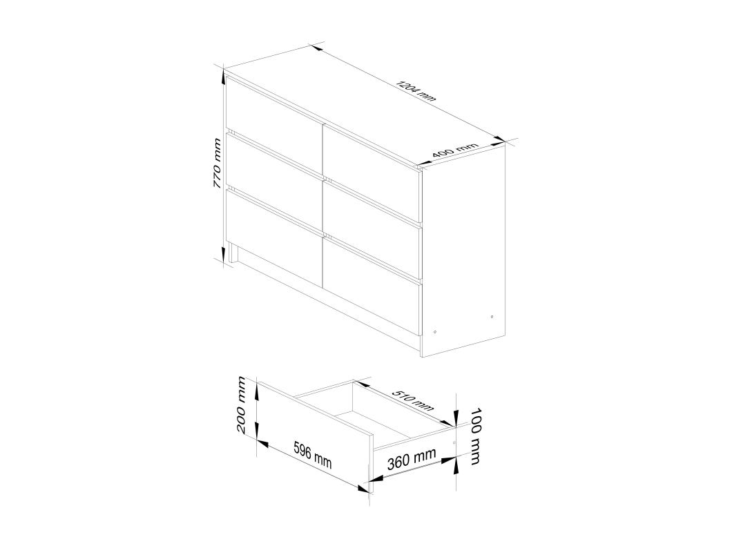 Komoda AKORD K120 Biała 120 cm 6 szuflad kolor Biały mat 120x40x77 cm
