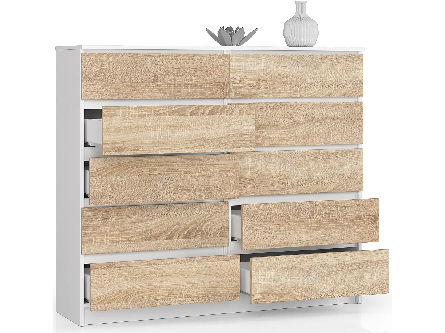 Kommode AKORD K140 Weiß 138 cm 10 Schubladen Front Sonoma-Eiche B138 x H121 x T40 cm
